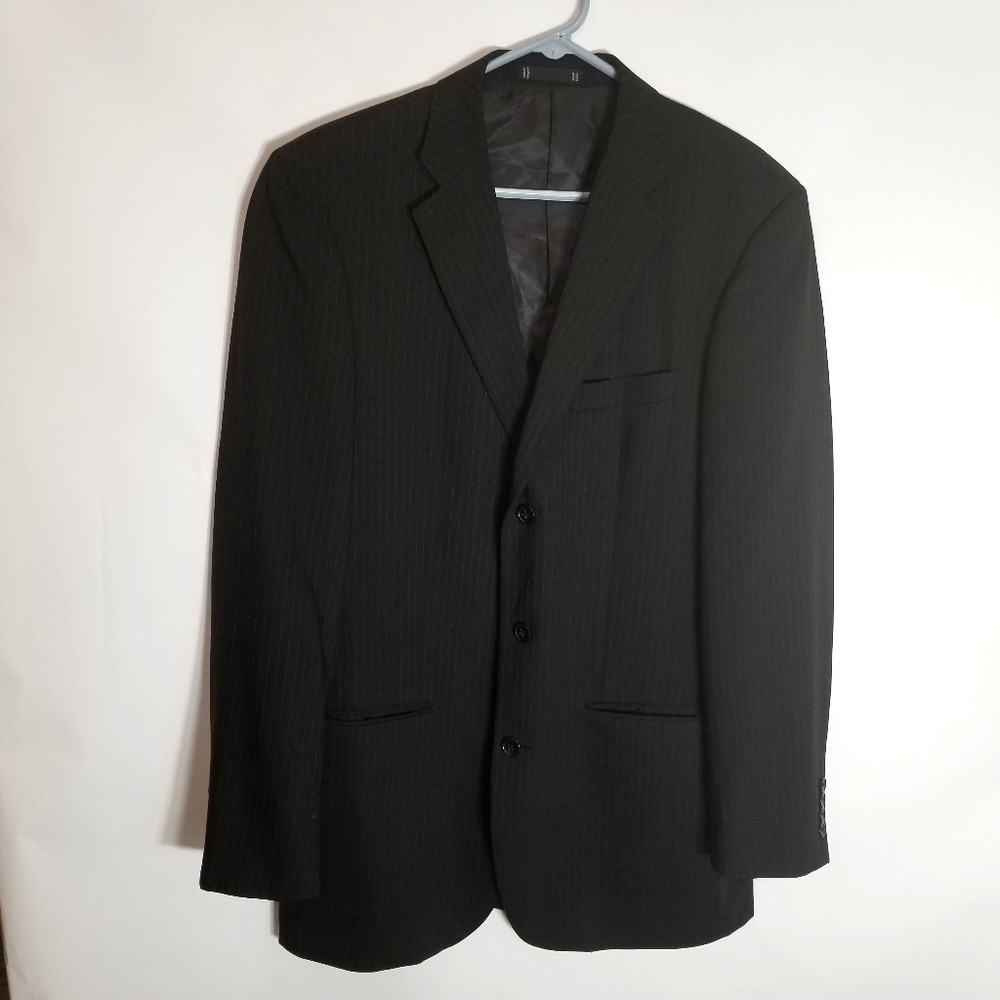 Emanuel Ungaro Blazer Men's 40L Wool Black Pinstripe 3 Button Suit Coat